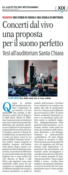 La Gazzetta del Mezzogiorno - 29/03/2016 - Concerti dal vivo: una proposta per il suono perfetto