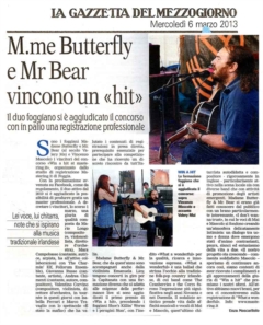 La Gazzetta del Mezzogiorno - 06/03/2013 - M.me Butterfly e Mr. Bear vincono un Hit